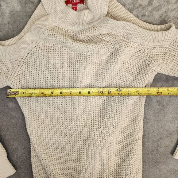 Guess Women's Ivory Cream Cold Shoulder Pullover Sweater Size Small Stylish - Picture 7 of 11
